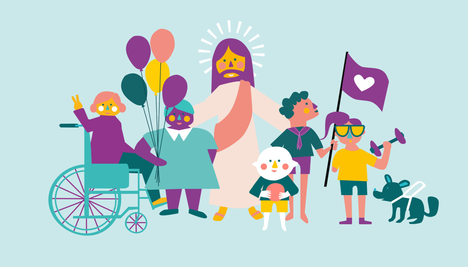 Illustration på en grupp personer med olika funktionsvariationer