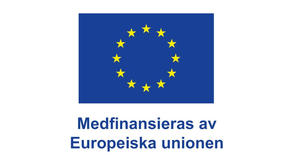 EU-flagga med gula stjärnor i en cirkel och texten "Medfinansieras av Europeiska unionen" nedanför.