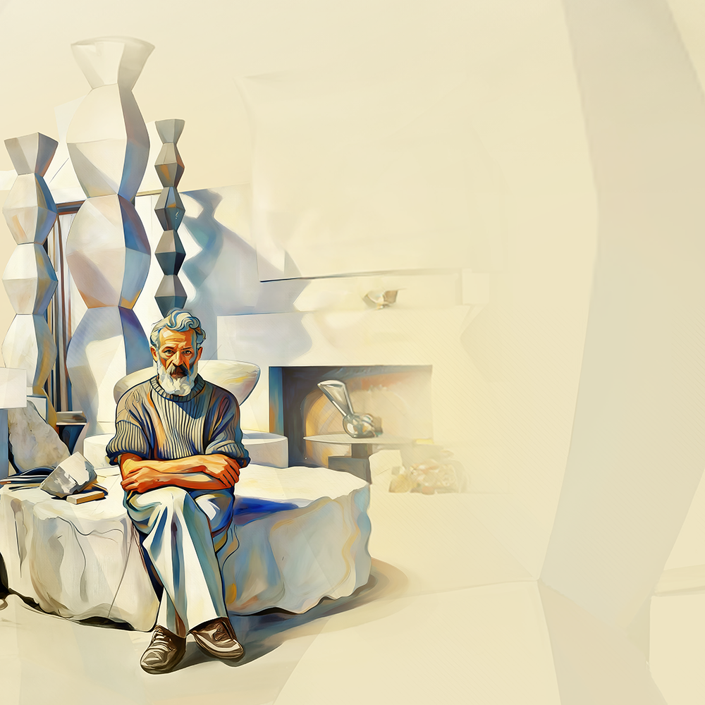 En målning av en man so sitter