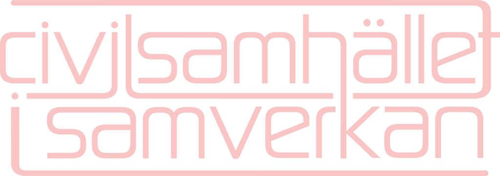 Texten i ljusrosa lyder "civilsamhället samverkan" i ett modernt, rundat typsnitt på vit bakgrund.