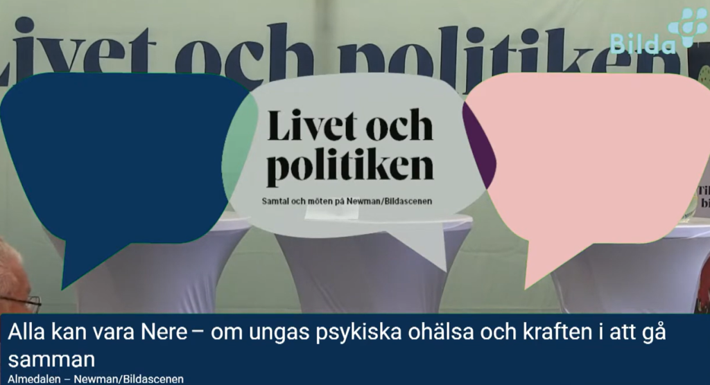 Evenemangsbanner för ”Livet och politiken” med en diskussion om ungdomars psykiska hälsa.