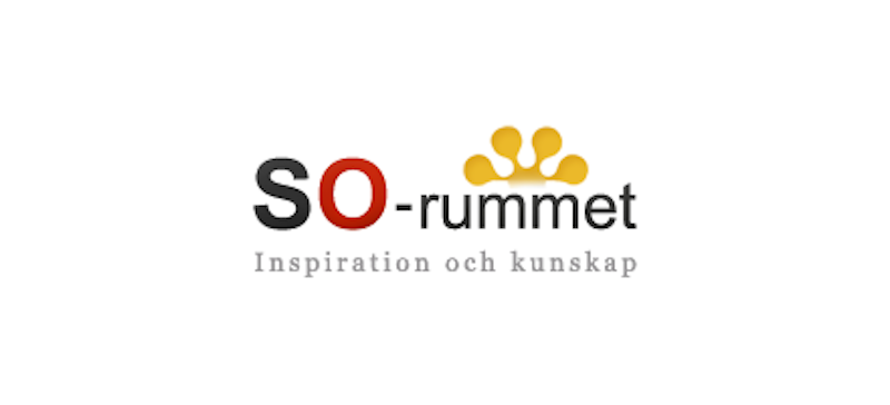 SO-rummets logotyp med texten "Inspiration och kunskap" och en gul abstrakt design ovanför ordet "rummet".