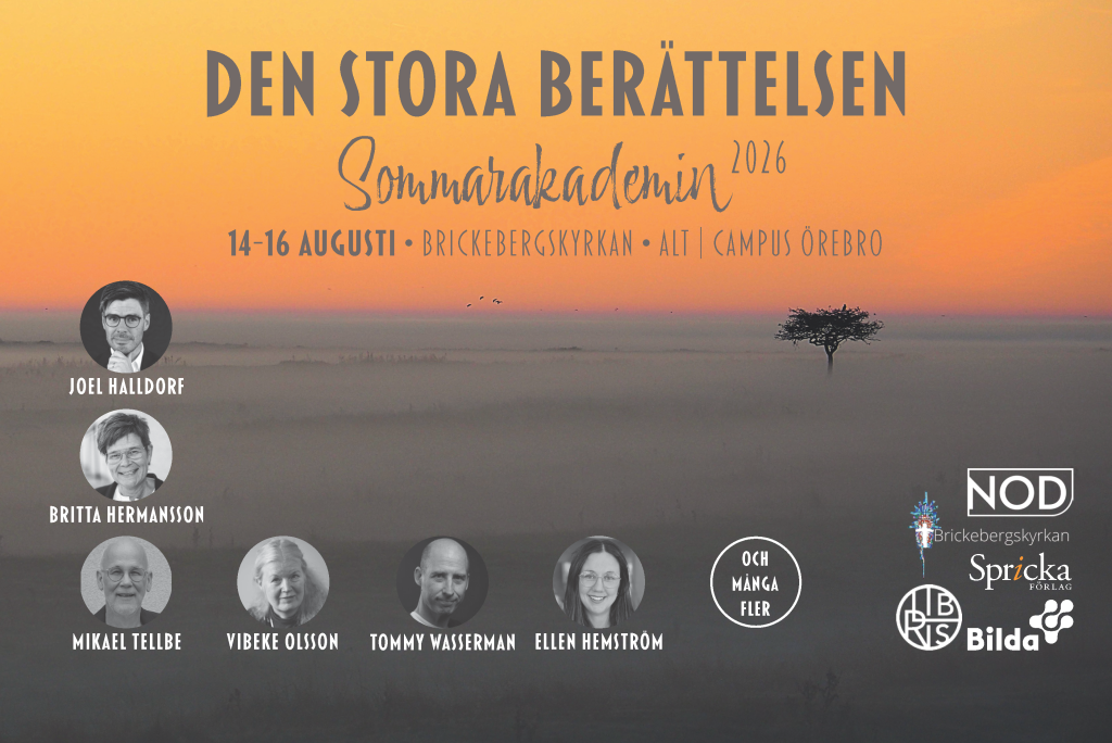 Evenemangsaffisch med foton på talare, evenemangets namn, datum 14-16 augusti 2026 och logotyper på en dimmig trädbakgrund.