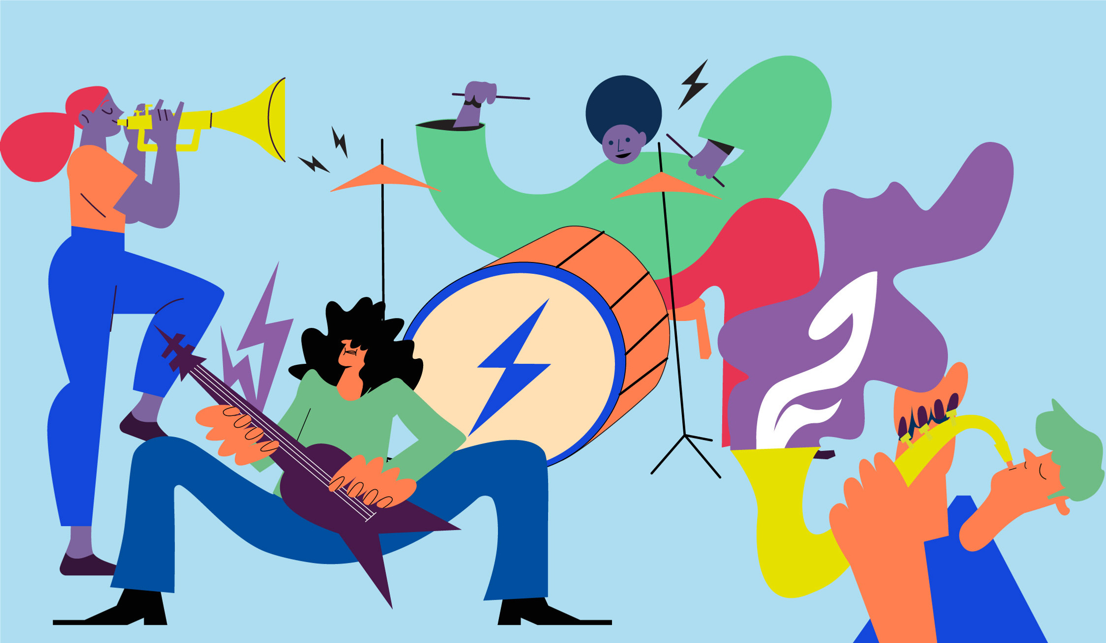 En grupp människor som spelar musikinstrument tillsammans.