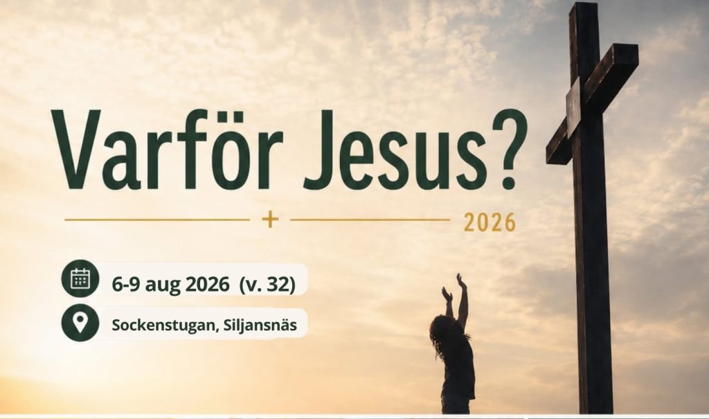 Affisch för ett kristet evenemang år 2026 med ett kors, en folkmassa och ett program på svenska.