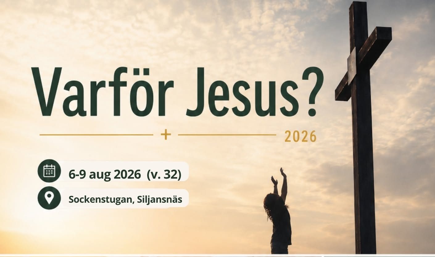 Affisch för ett kristet evenemang år 2026 med ett kors, en folkmassa och ett program på svenska.
